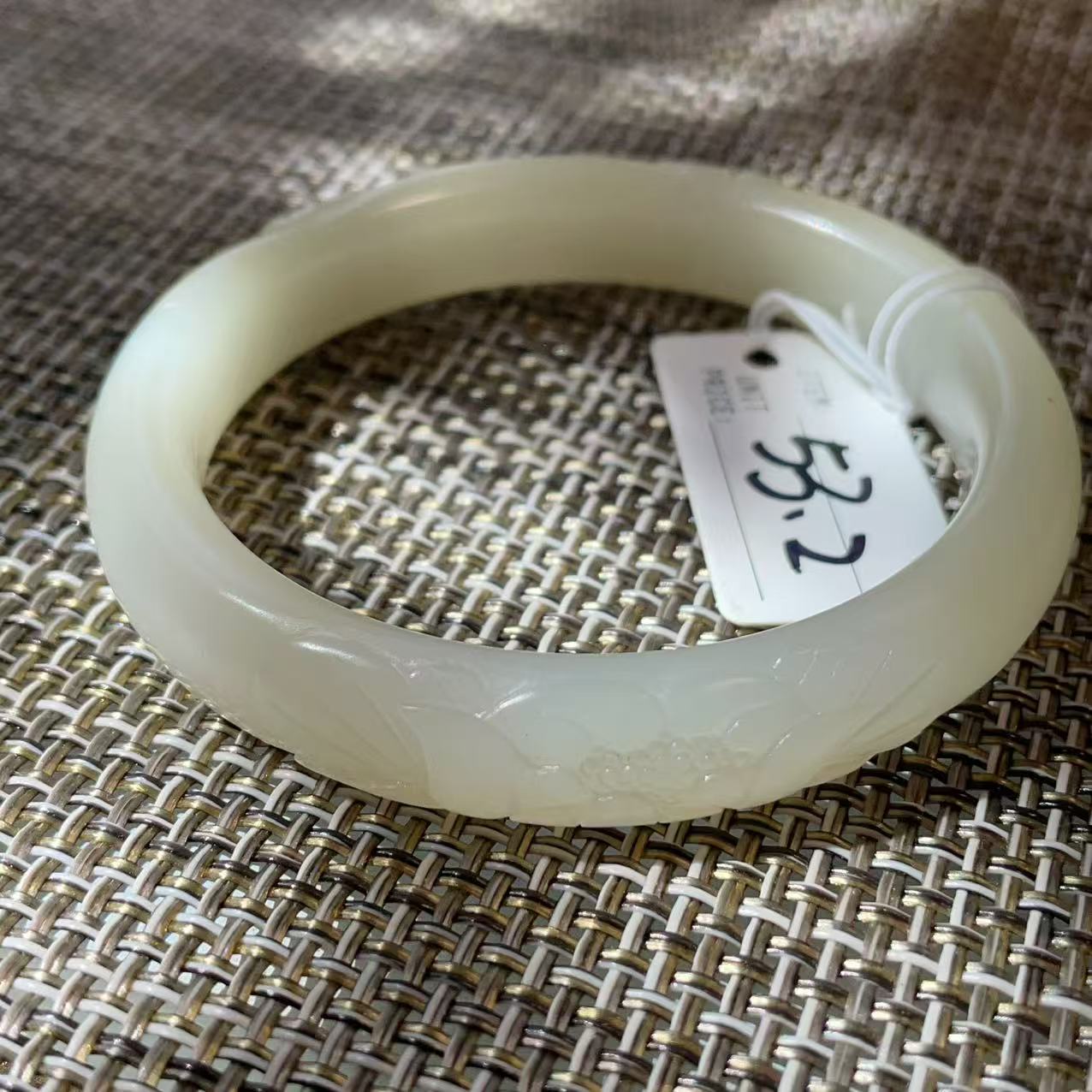 Deal! Natural White Jade Carved Bangle | Floral Jade Bracelet | Slim Round Bangle | Small Size Jade Jewelry | Handmade Gemstone Bracelet