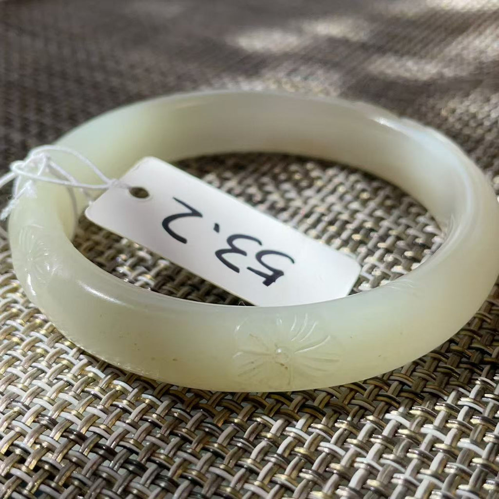 Deal! Natural White Jade Carved Bangle | Floral Jade Bracelet | Slim Round Bangle | Small Size Jade Jewelry | Handmade Gemstone Bracelet