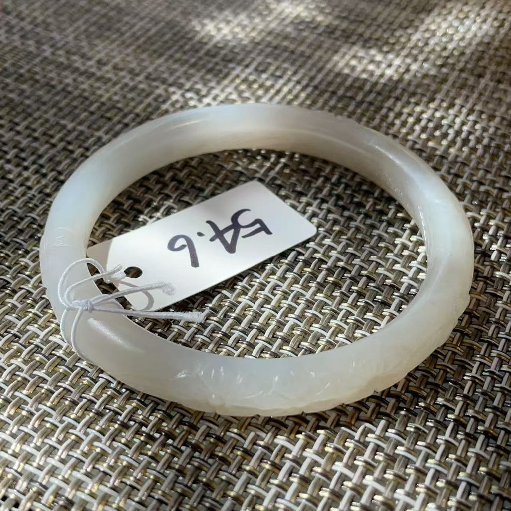 Deal! Natural White Jade Carved Bangle | Floral Jade Bracelet | Slim Round Bangle | Small Size Jade Jewelry | Handmade Gemstone Bracelet