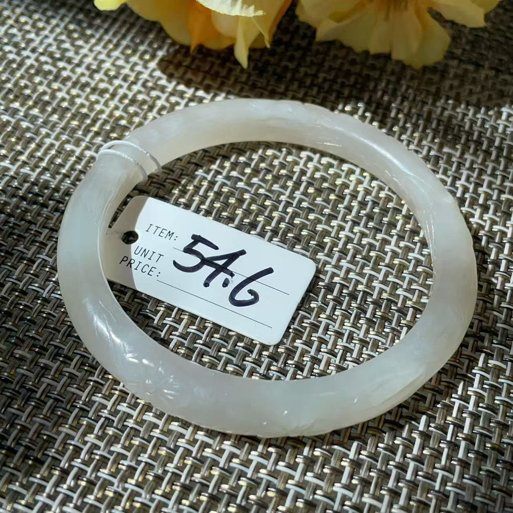 Deal! Natural White Jade Carved Bangle | Floral Jade Bracelet | Slim Round Bangle | Small Size Jade Jewelry | Handmade Gemstone Bracelet