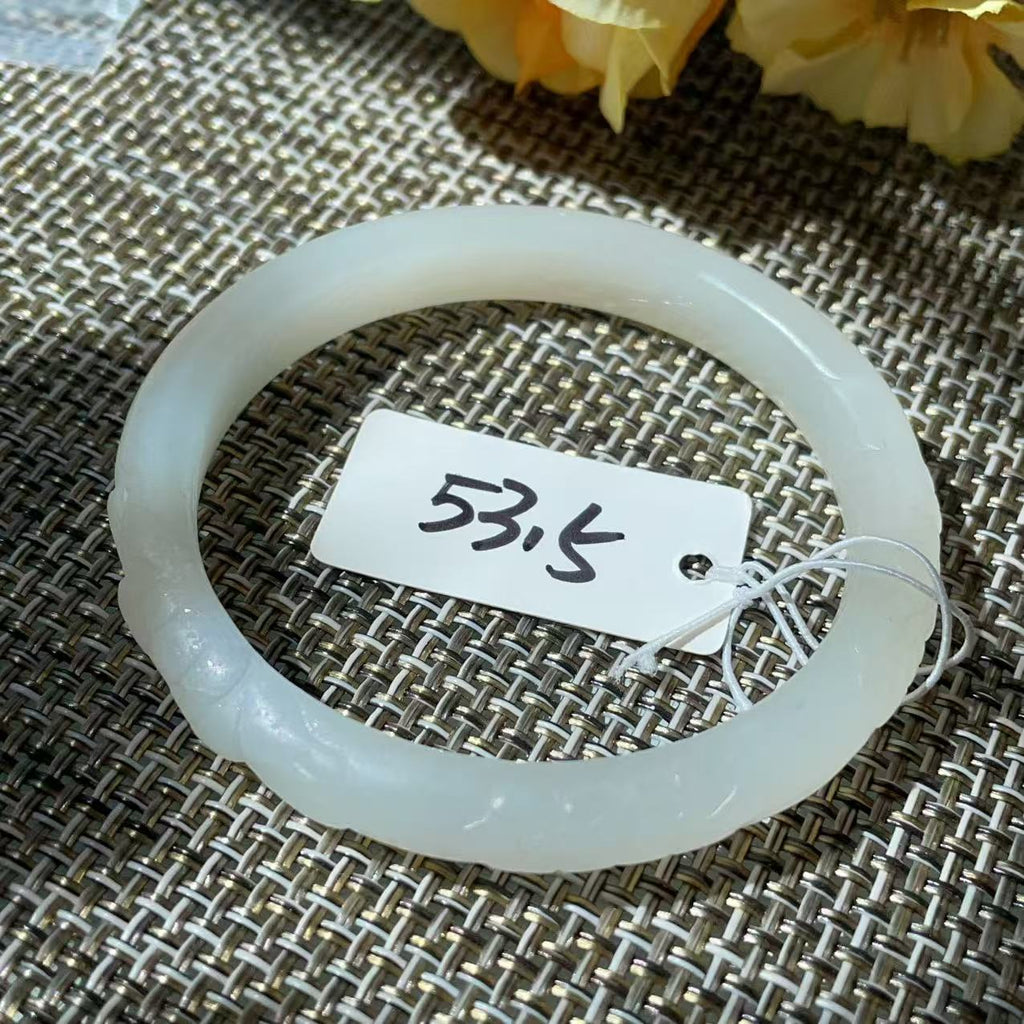 Deal! Natural White Jade Carved Bangle | Floral Jade Bracelet | Slim Round Bangle | Small Size Jade Jewelry | Handmade Gemstone Bracelet