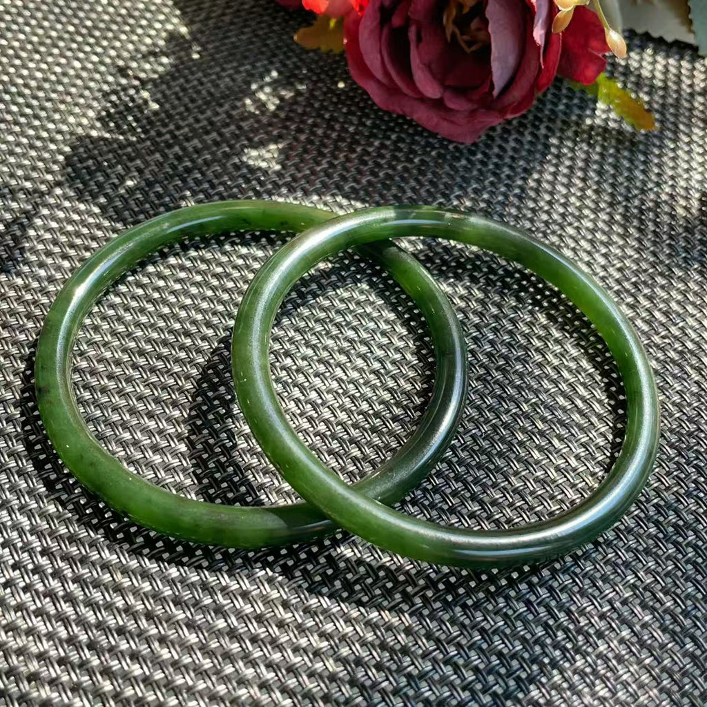 Certified Very Slim Natural Nephrite Jade Bangle | Dark Green Jade Bracelet | Stacking Bangle | Size 59–60mm |  Certified Jade