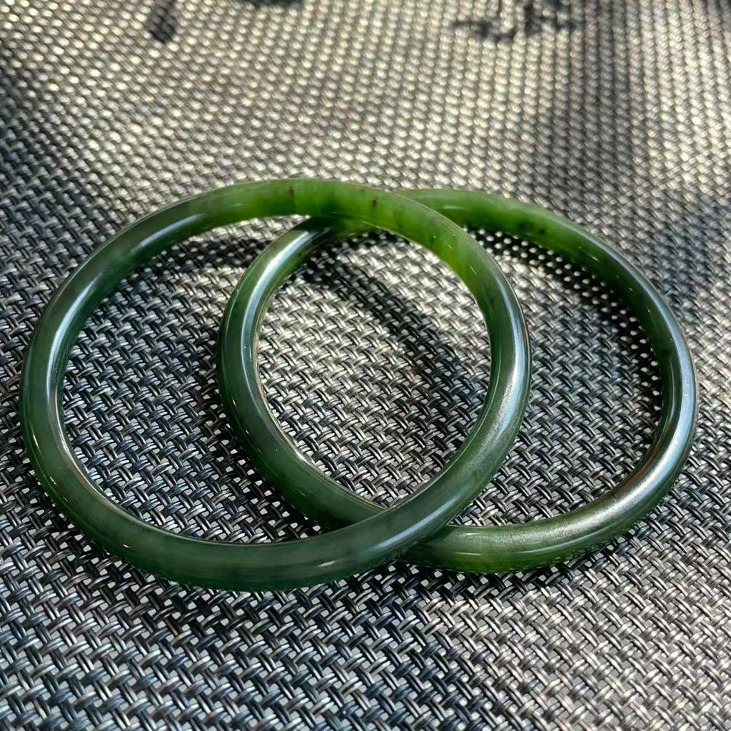 Certified Very Slim Natural Nephrite Jade Bangle | Dark Green Jade Bracelet | Stacking Bangle | Size 59–60mm |  Certified Jade