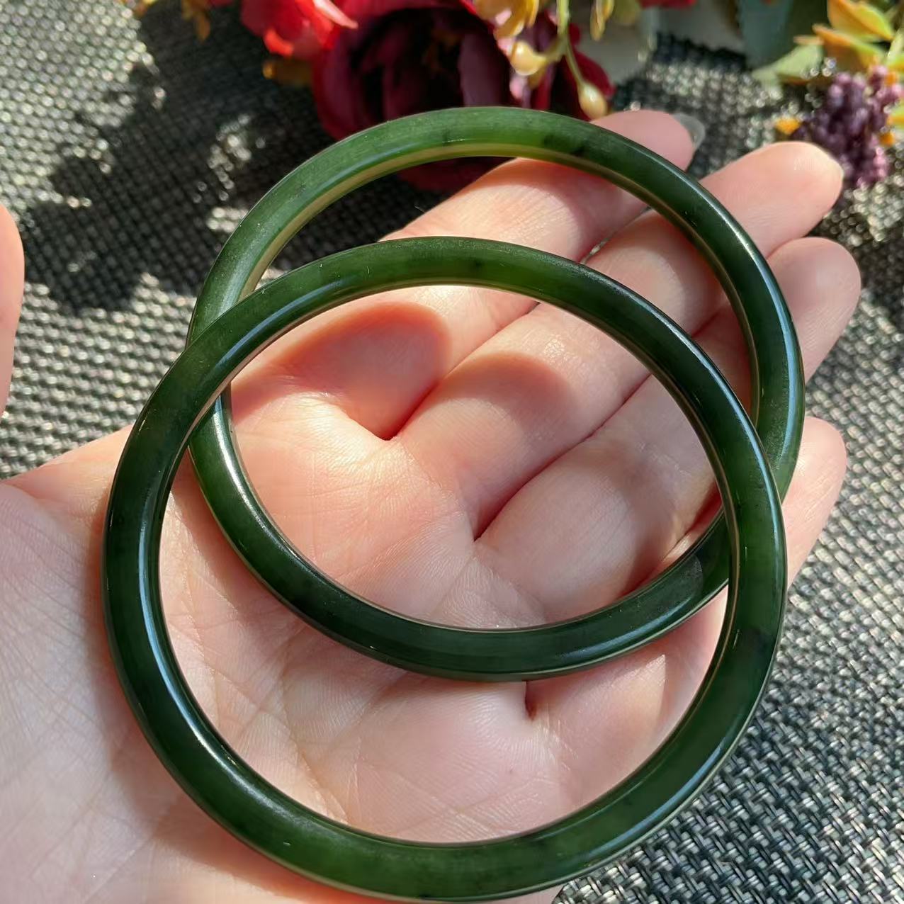 Certified Very Slim Natural Nephrite Jade Bangle | Dark Green Jade Bracelet | Stacking Bangle | Size 59–60mm |  Certified Jade