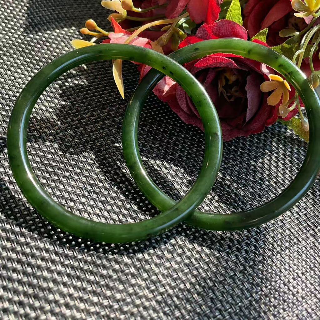 Certified Very Slim Natural Nephrite Jade Bangle | Dark Green Jade Bracelet | Stacking Bangle | Size 59–60mm |  Certified Jade