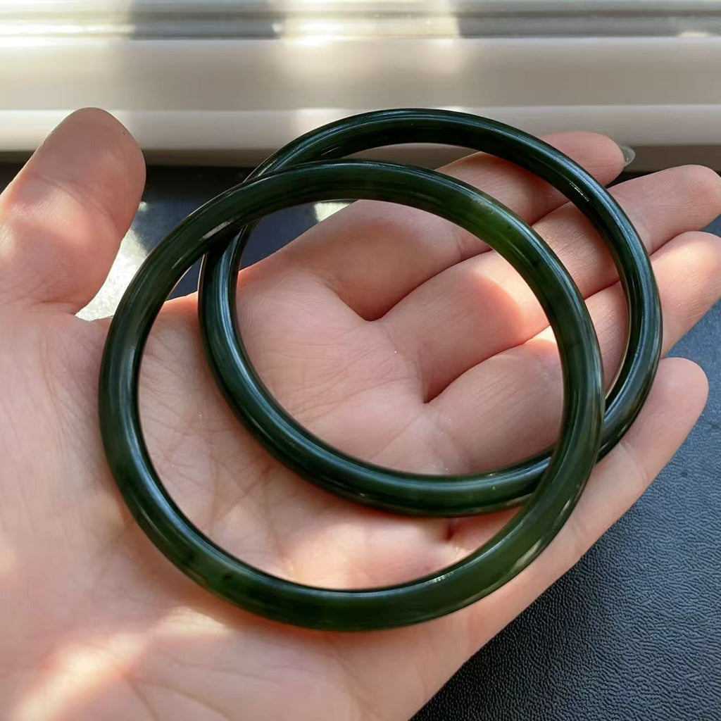 Certified Very Slim Natural Nephrite Jade Bangle | Dark Green Jade Bracelet | Stacking Bangle | Size 59–60mm |  Certified Jade