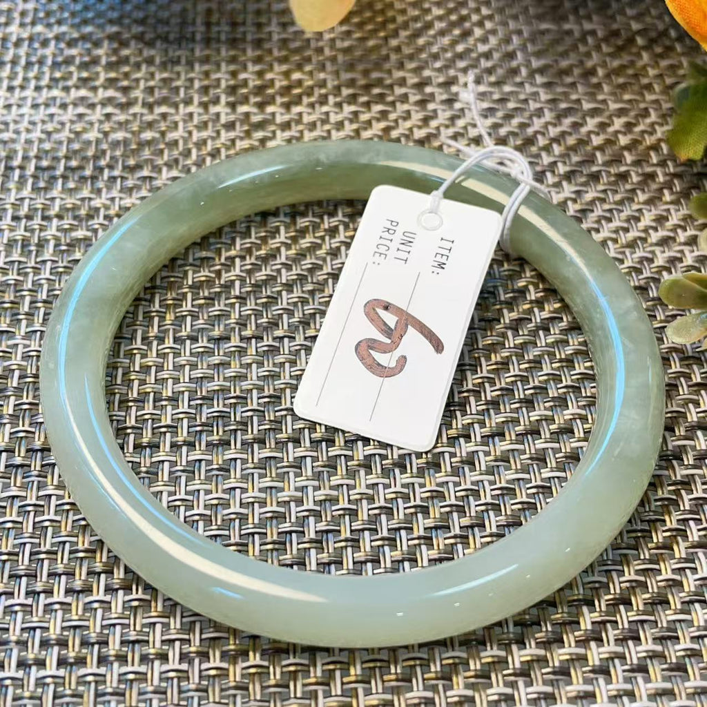 Certified Natural Green Jade Bangle , Iced Lake Green Slim Nephrite Jade Bangle , 53-60mm Size Jade Bangle Bracelet