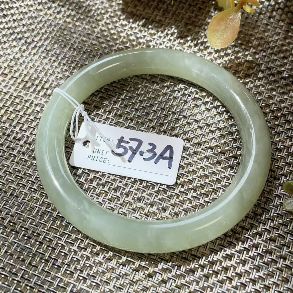 Certified Natural Green Jade Bangle , Iced Lake Green Slim Nephrite Jade Bangle , 53-60mm Size Jade Bangle Bracelet