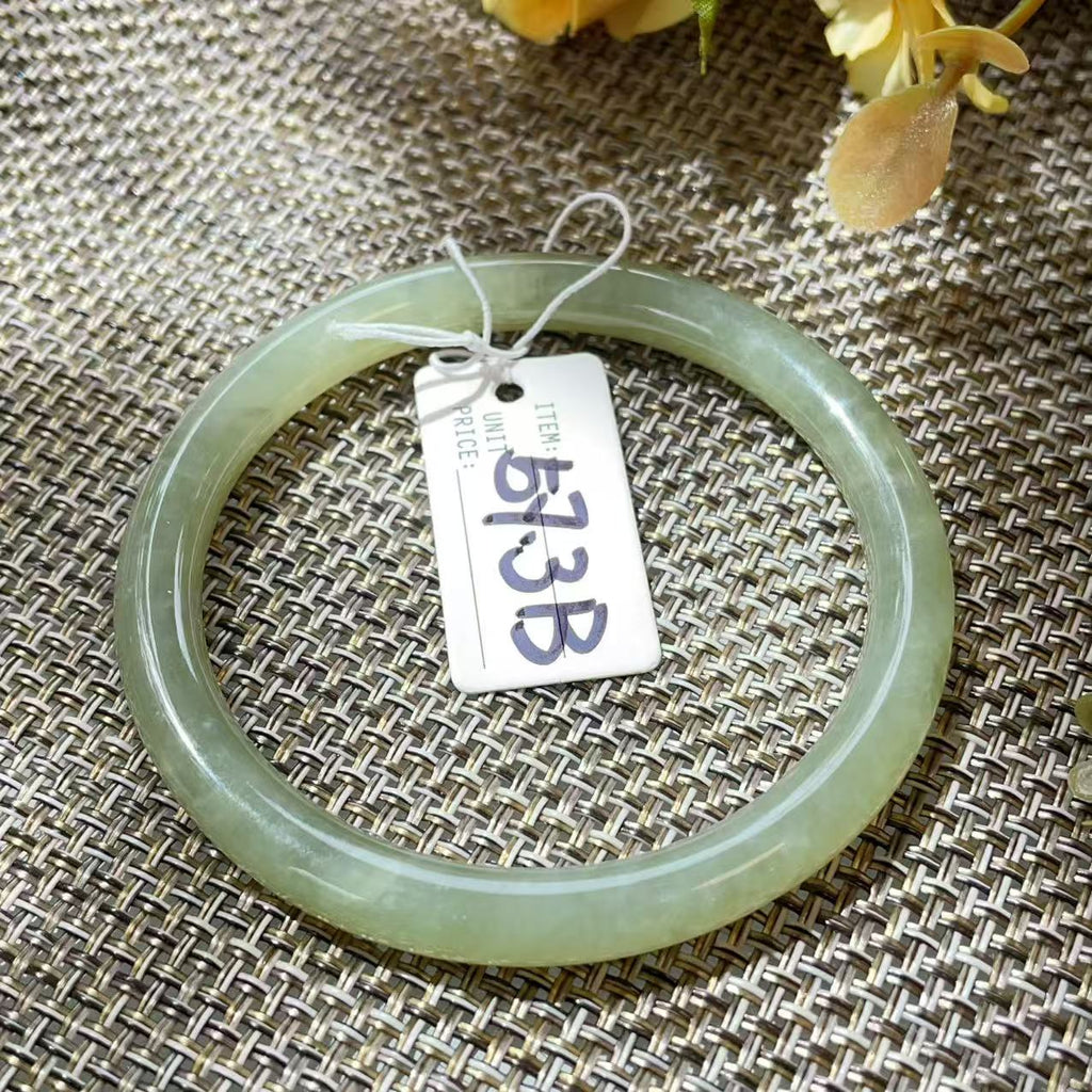 Certified Natural Green Jade Bangle , Iced Lake Green Slim Nephrite Jade Bangle , 53-60mm Size Jade Bangle Bracelet