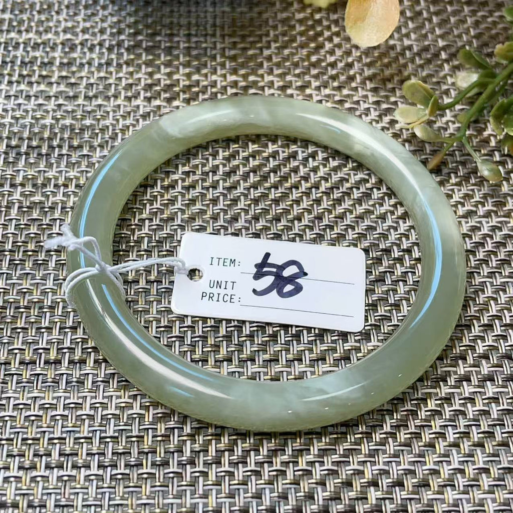 Certified Natural Green Jade Bangle , Iced Lake Green Slim Nephrite Jade Bangle , 53-60mm Size Jade Bangle Bracelet