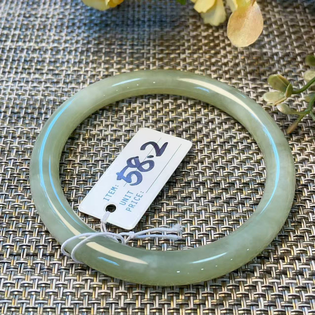 Certified Natural Green Jade Bangle , Iced Lake Green Slim Nephrite Jade Bangle , 53-60mm Size Jade Bangle Bracelet