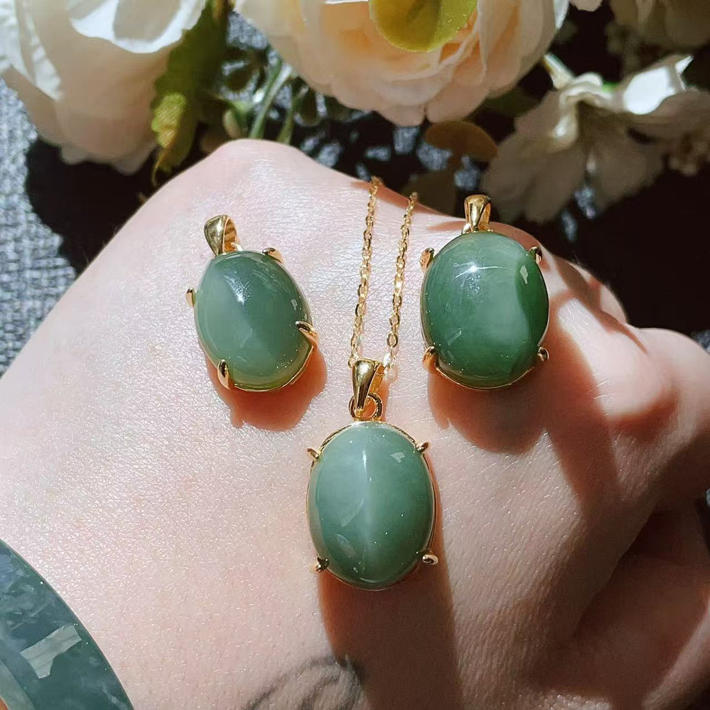 Certified Peppermint Green Jade Pendant | Natural Nephrite Oval Necklace | 18K Gold Plated 925 Silver | Minimalist Luxury Jewelry