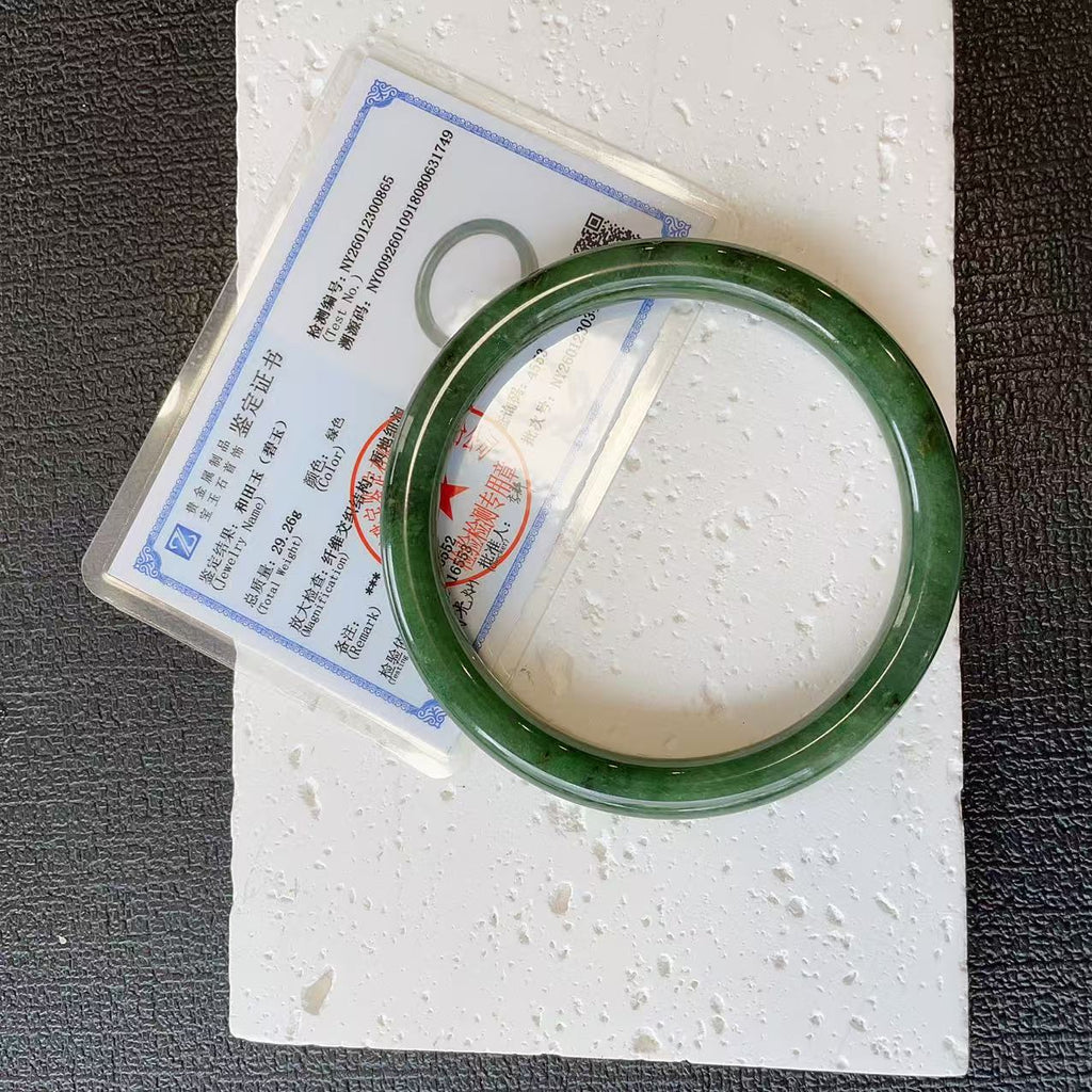 DEAL！Certified Natural Green Jade Slim Bangle, 55-61 Size Minimalist Bangle Bracelet, Dark Green Jade Bangle, Natural Jade Bangle Bracelet
