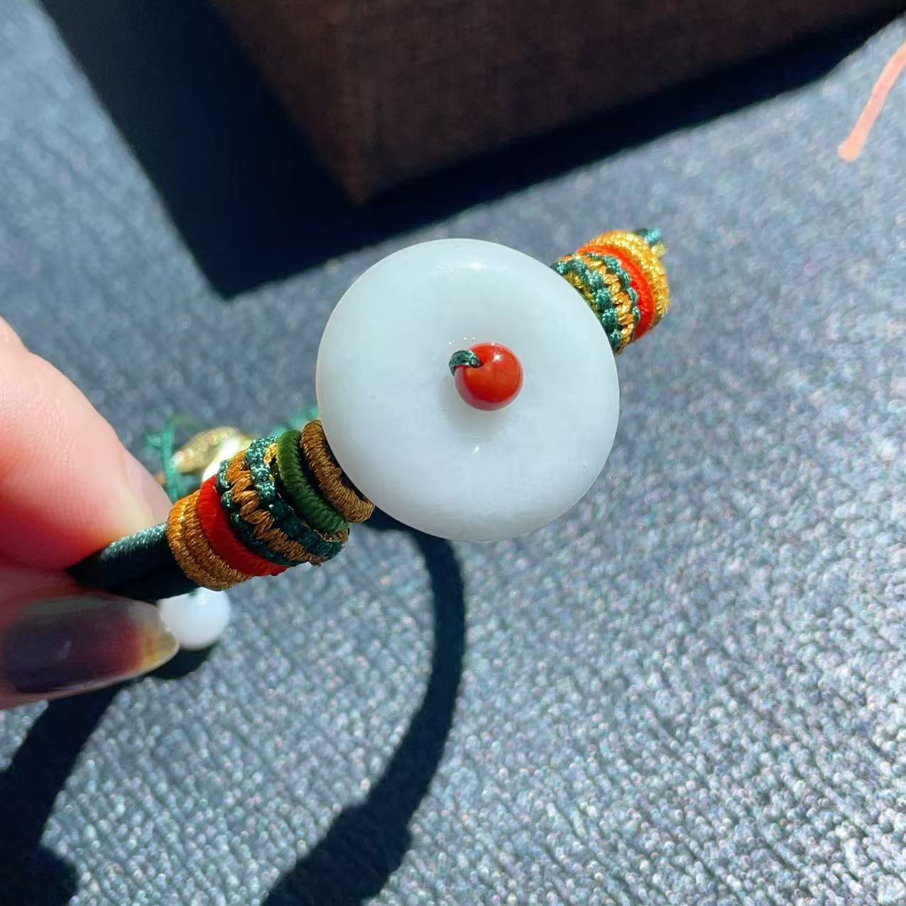 Certified Natural Jadeite Peace Buckle Bracelet ,Adjustable Handwoven Design, Grade A Jadeite Bracelet