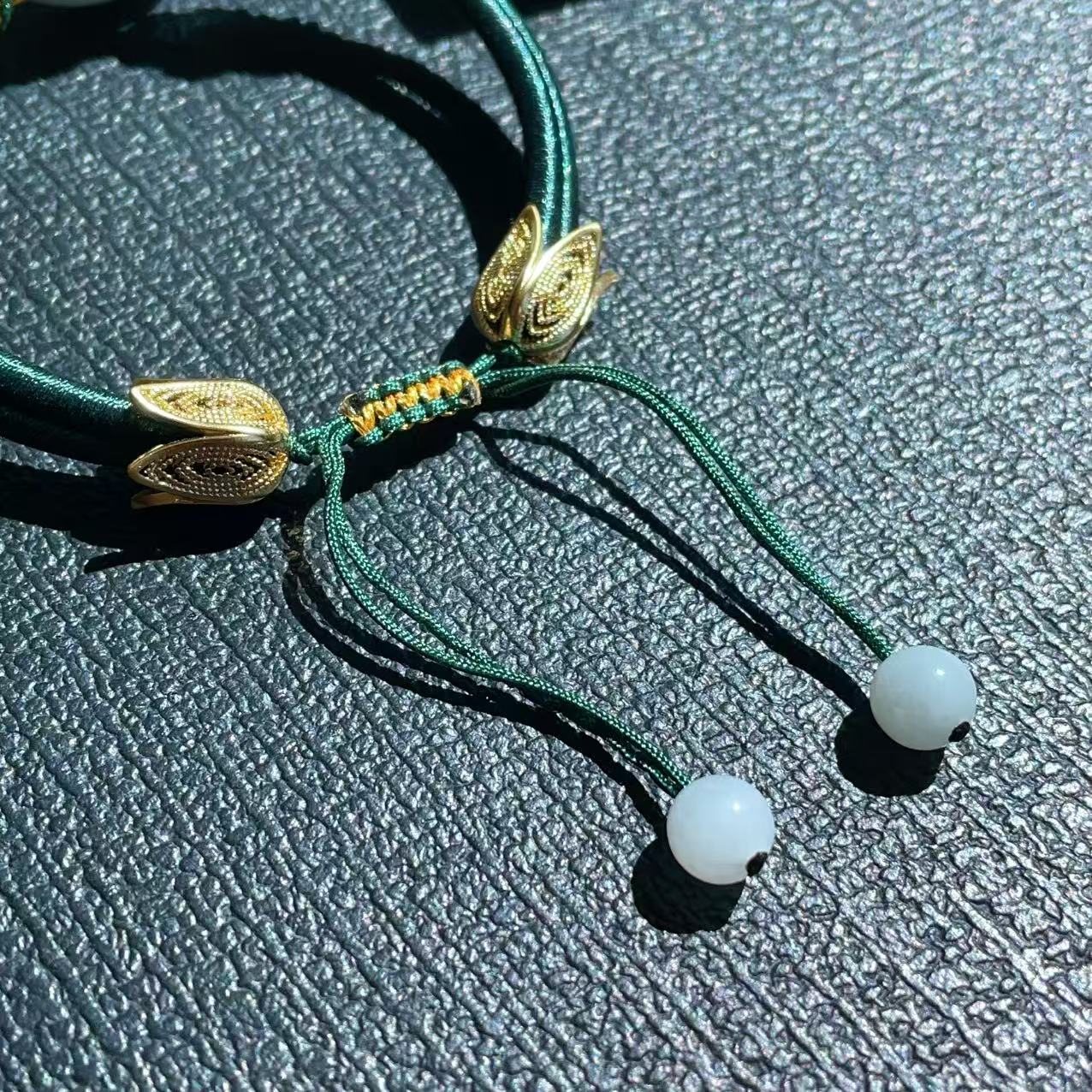 Certified Natural Jadeite Peace Buckle Bracelet ,Adjustable Handwoven Design, Grade A Jadeite Bracelet