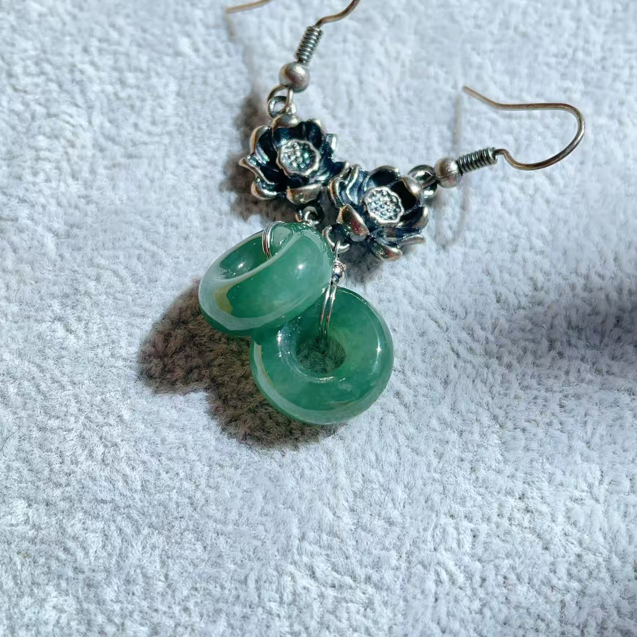 Natural Grade A Jadeite Drop Earrings, Donut Jadeite Earrings, Blue Jadeite Earrrings