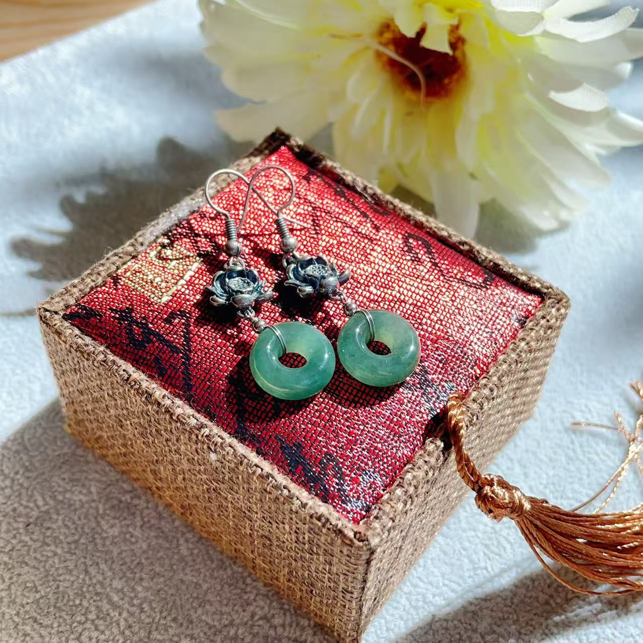 Natural Grade A Jadeite Drop Earrings, Donut Jadeite Earrings, Blue Jadeite Earrrings