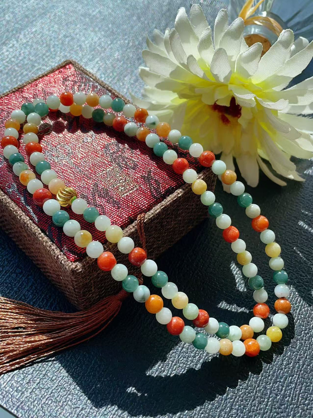 Certified Natural Multicolor Jadeite Necklace, Grade A Rainbow Jadeite Beaded Necklace, Jadeite Chain 24"