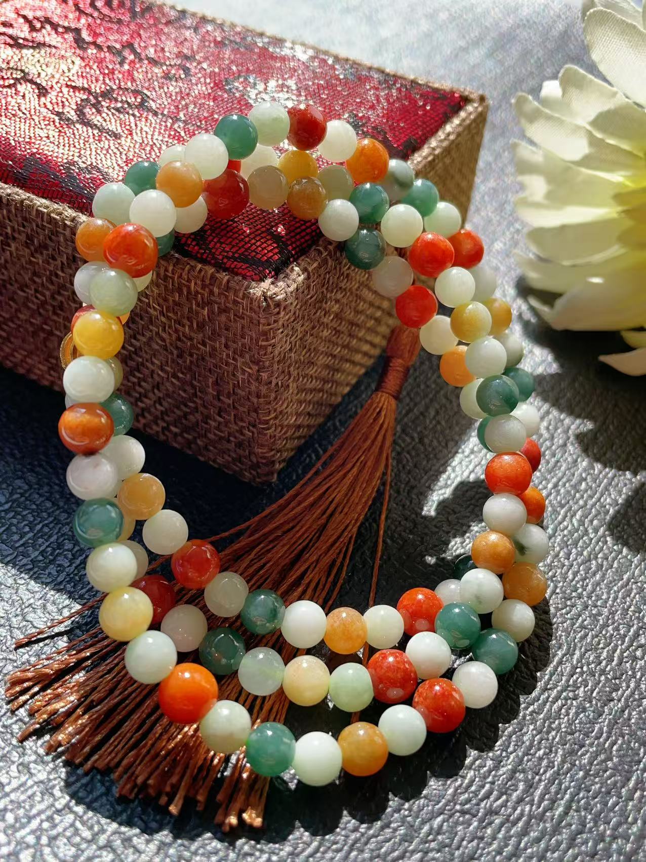 Certified Natural Multicolor Jadeite Necklace, Grade A Rainbow Jadeite Beaded Necklace, Jadeite Chain 24"