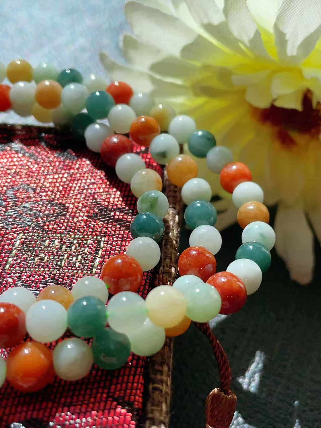 Certified Natural Multicolor Jadeite Necklace, Grade A Rainbow Jadeite Beaded Necklace, Jadeite Chain 24"