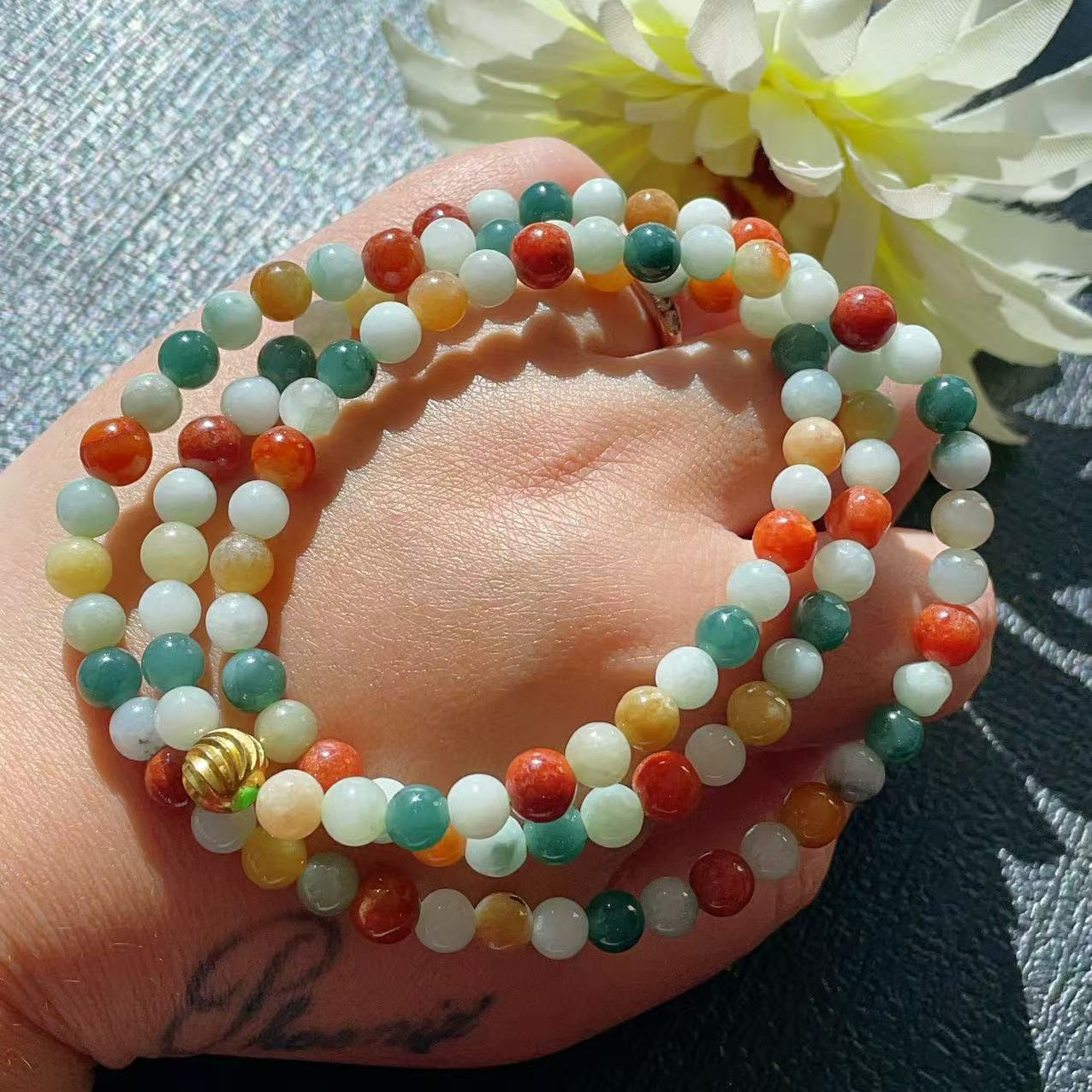 Certified Natural Multicolor Jadeite Necklace, Grade A Rainbow Jadeite Beaded Necklace, Jadeite Chain 24"