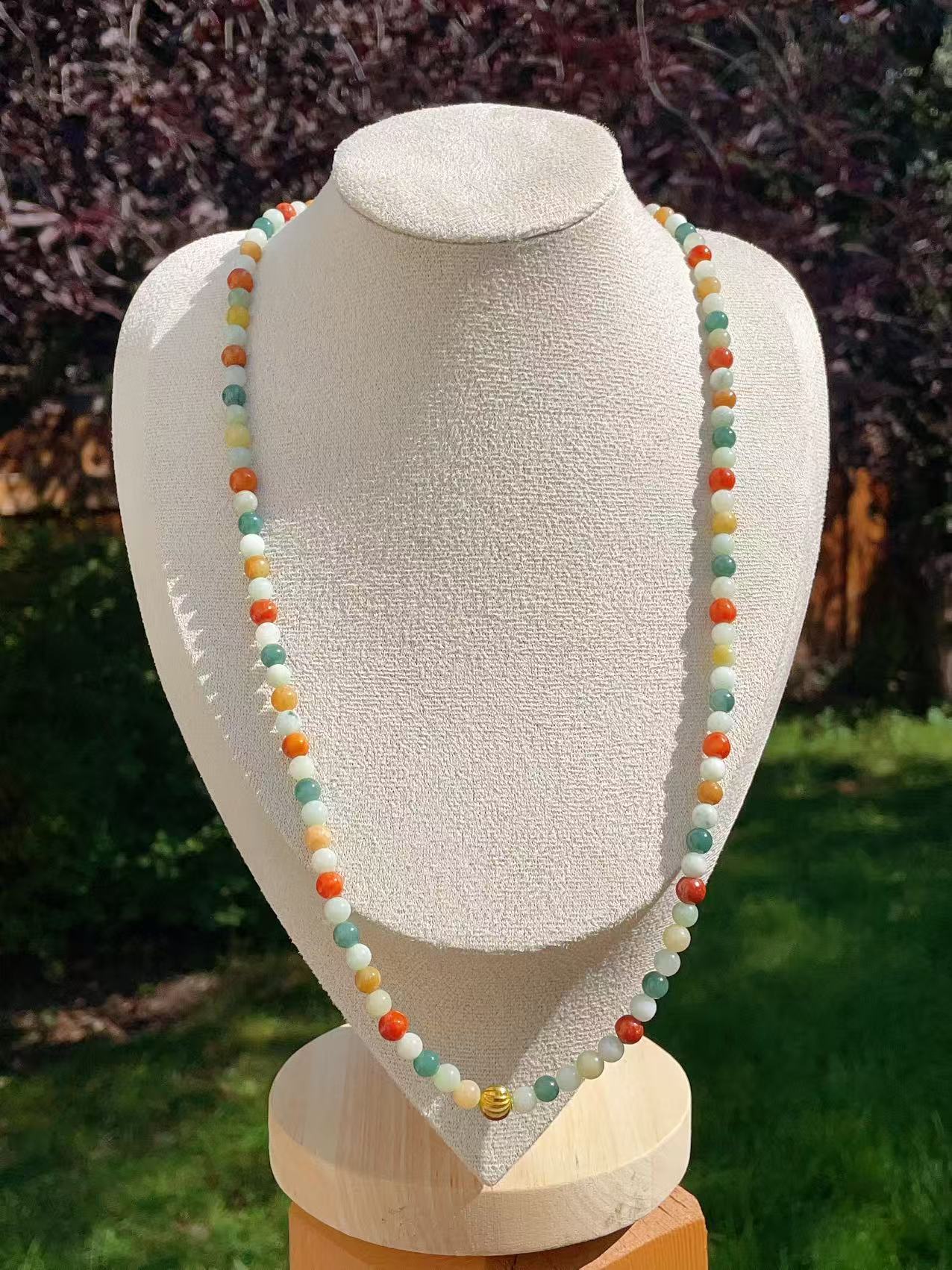 Certified Natural Multicolor Jadeite Necklace, Grade A Rainbow Jadeite Beaded Necklace, Jadeite Chain 24"