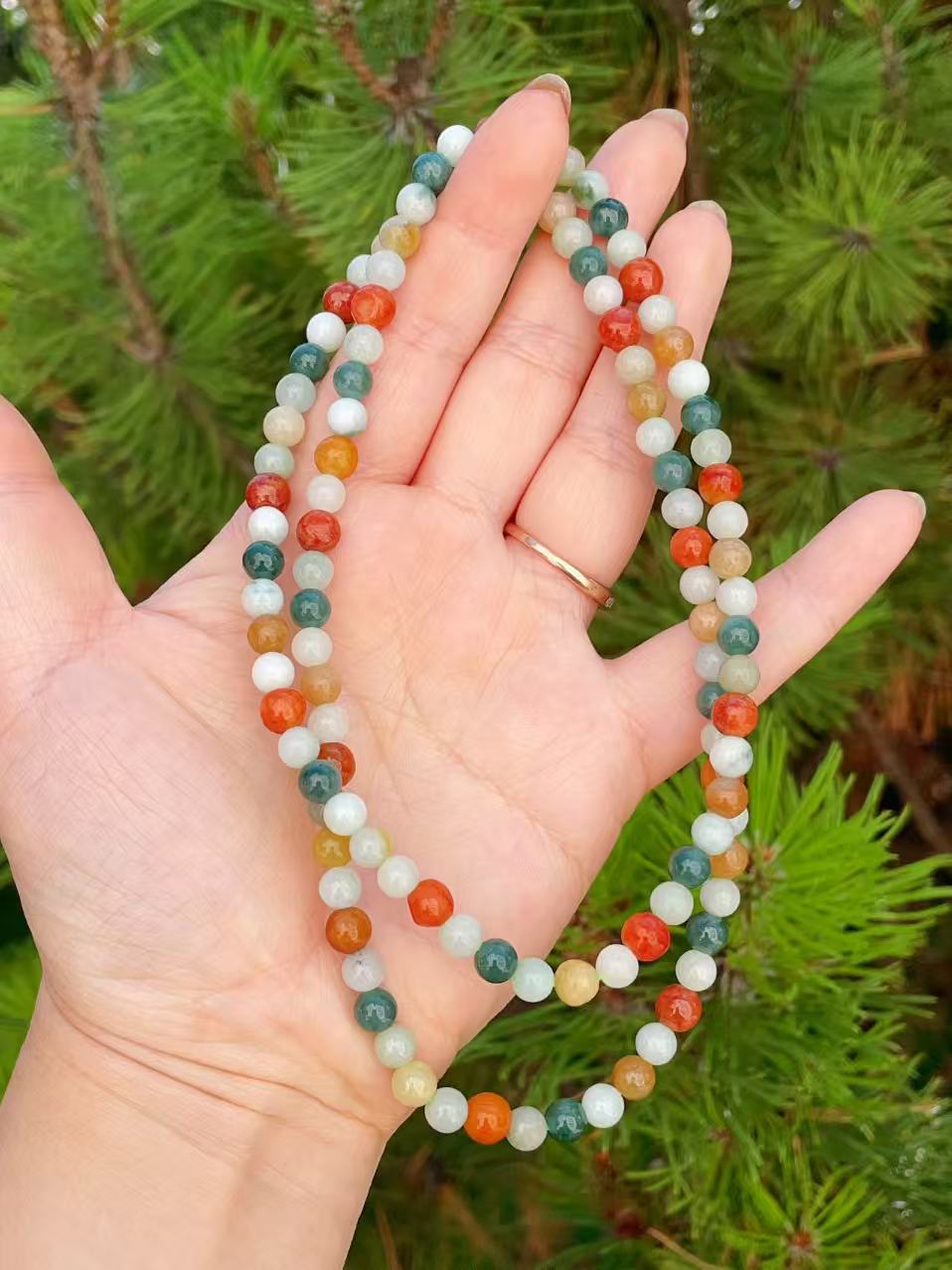 Certified Natural Multicolor Jadeite Necklace, Grade A Rainbow Jadeite Beaded Necklace, Jadeite Chain 24"