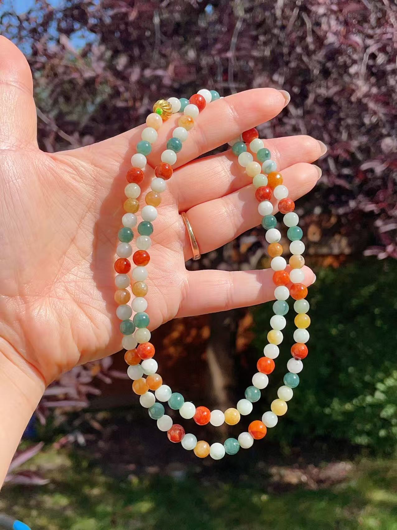 Certified Natural Multicolor Jadeite Necklace, Grade A Rainbow Jadeite Beaded Necklace, Jadeite Chain 24"
