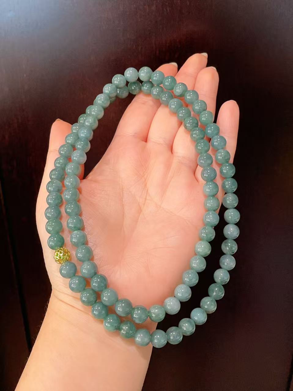 Certified Natural Blue Jadeite Beaded Chain, Minimalist Jadeite Chain Necklace, 8mm Beaded Chain 26"