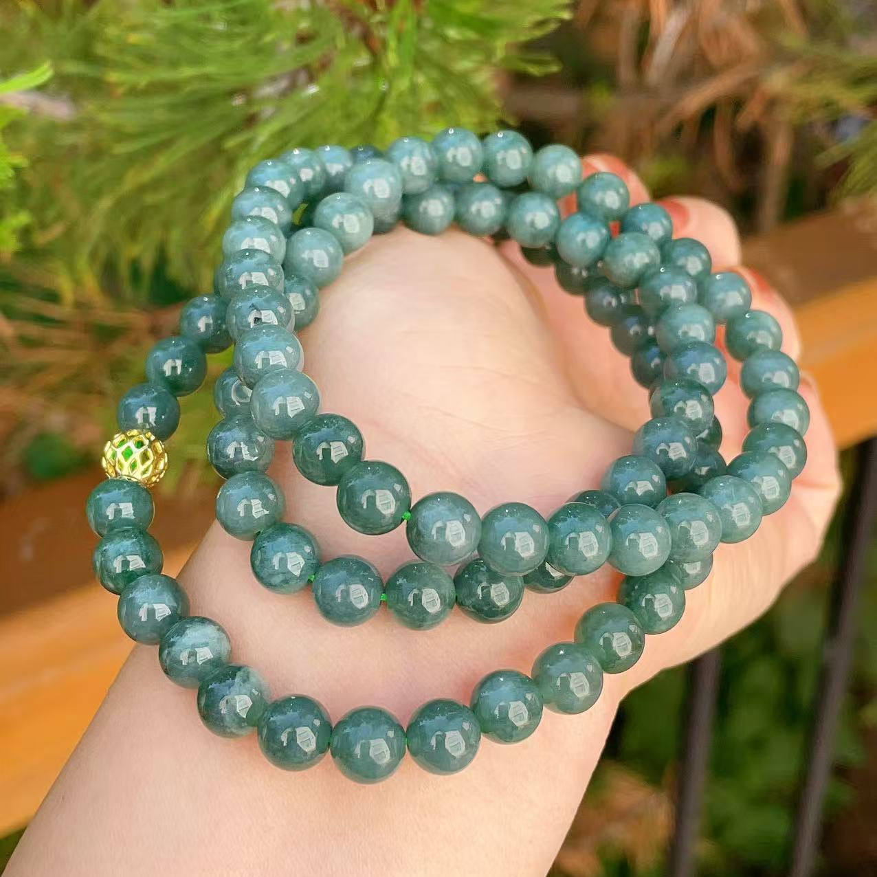 Certified Natural Blue Jadeite Beaded Chain, Minimalist Jadeite Chain Necklace, 8mm Beaded Chain 26"