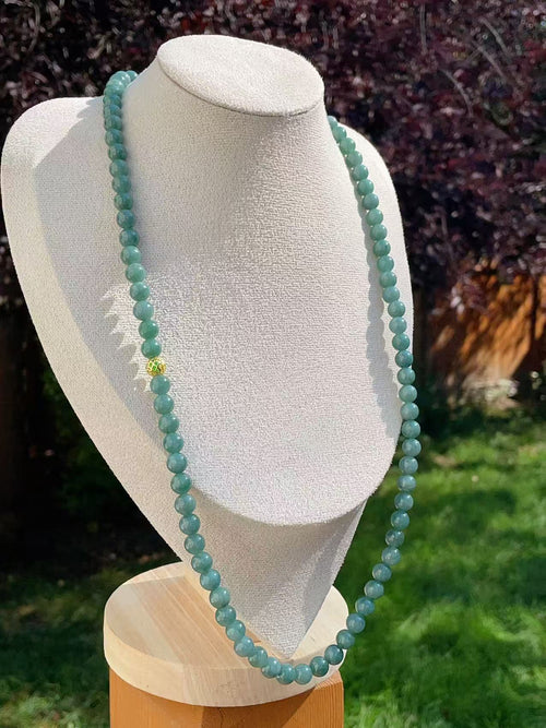 Certified Natural Blue Jadeite Beaded Chain, Minimalist Jadeite Chain Necklace, 8mm Beaded Chain 26"