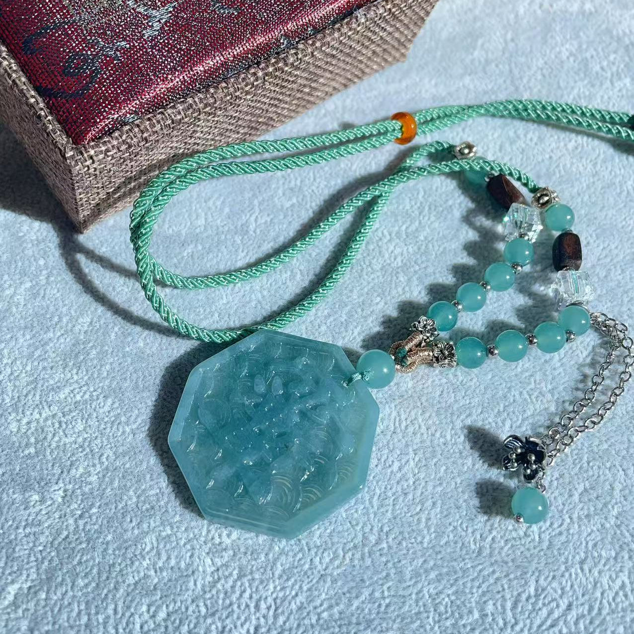 Certified Blue Jadeite Bagua Pendent , Lucky Natural Jadeite Pendent, Grade A Jadeite Pendent