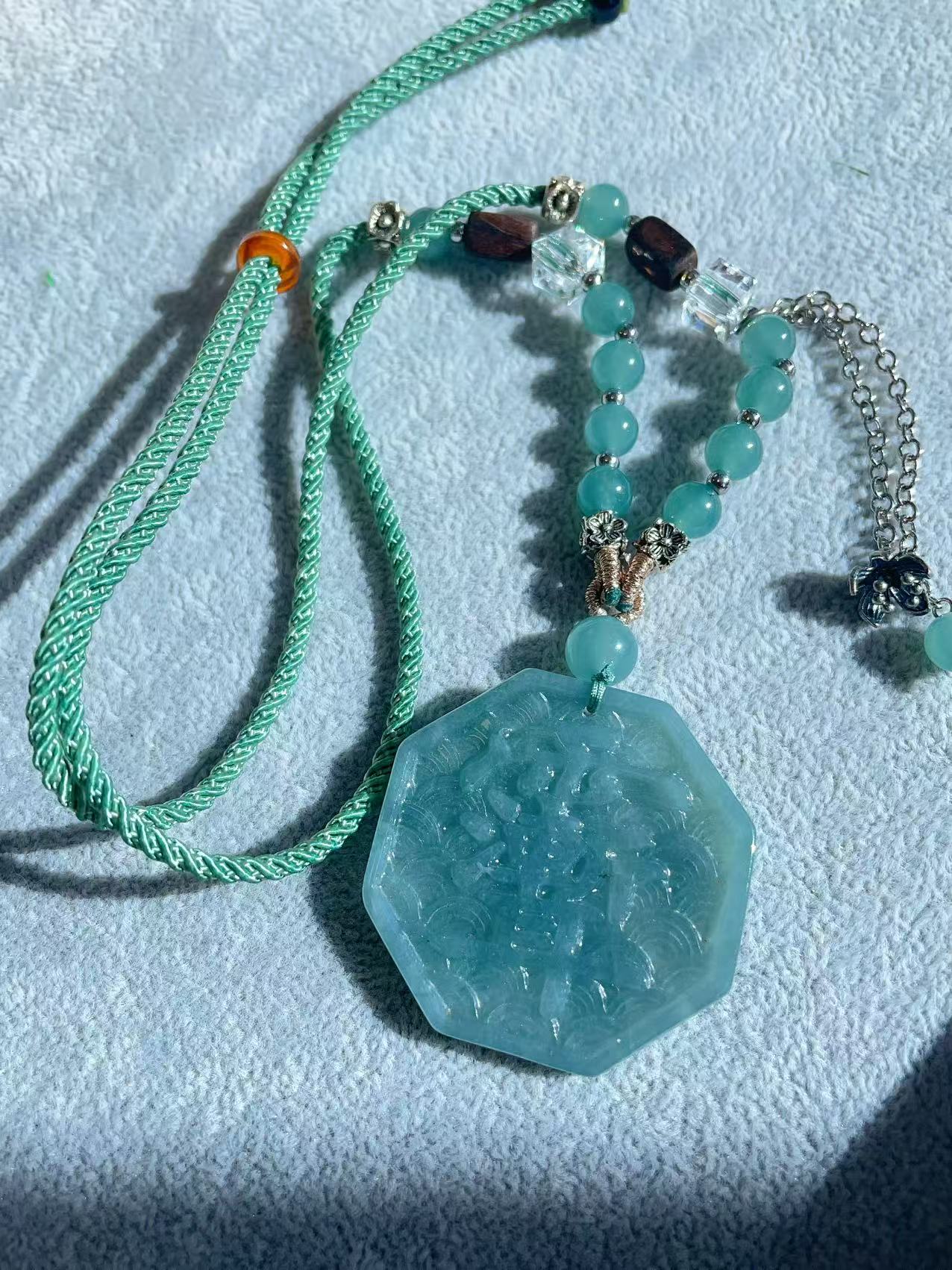 Certified Blue Jadeite Bagua Pendent , Lucky Natural Jadeite Pendent, Grade A Jadeite Pendent