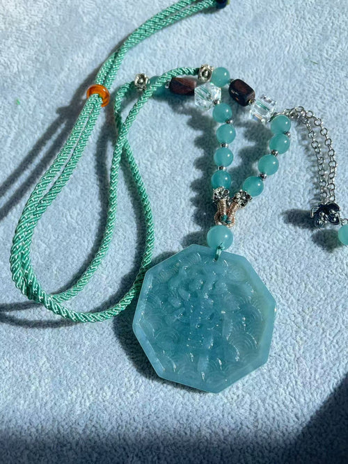 Certified Blue Jadeite Bagua Pendent , Lucky Natural Jadeite Pendent, Grade A Jadeite Pendent
