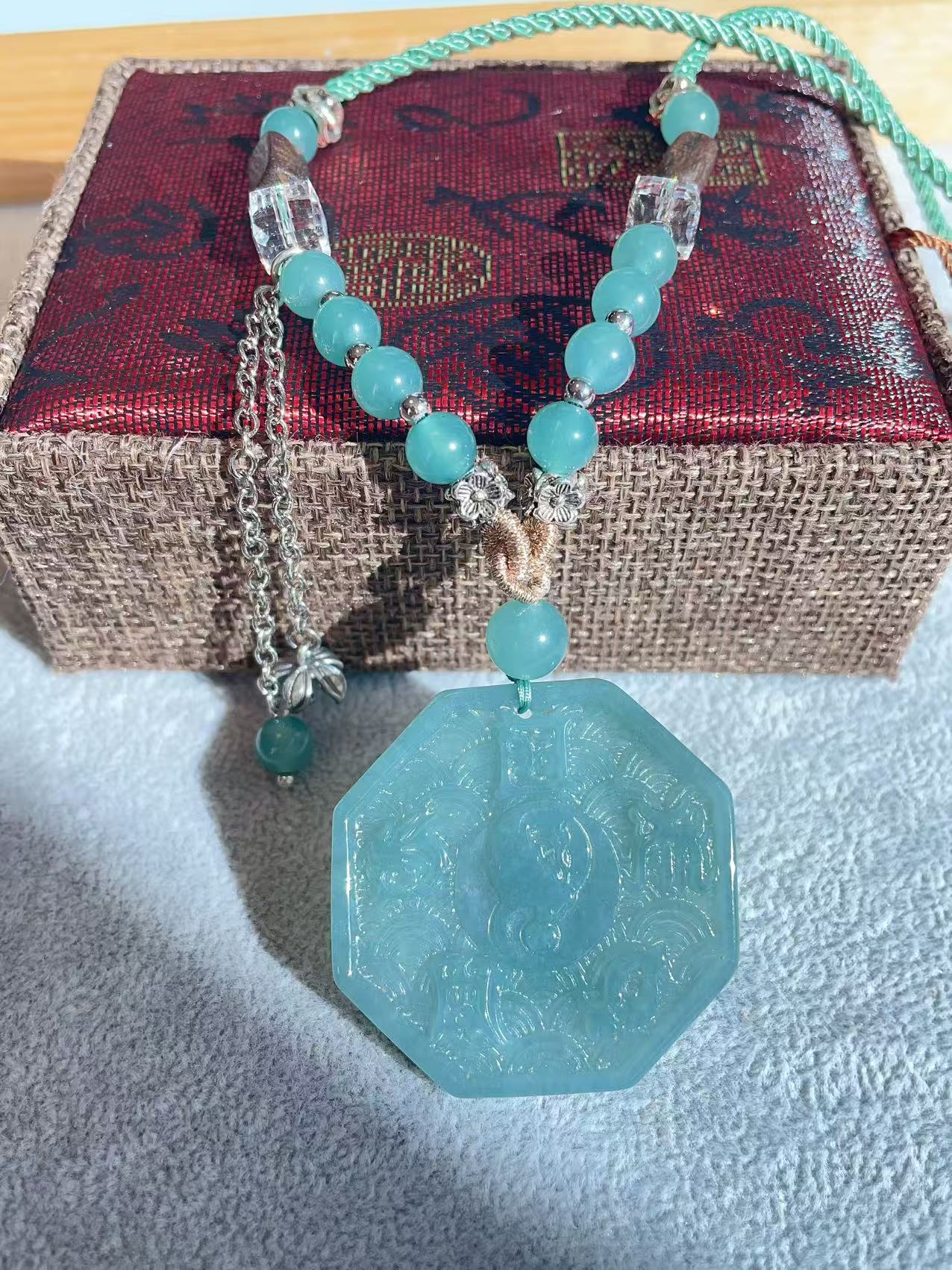 Certified Blue Jadeite Bagua Pendent , Lucky Natural Jadeite Pendent, Grade A Jadeite Pendent