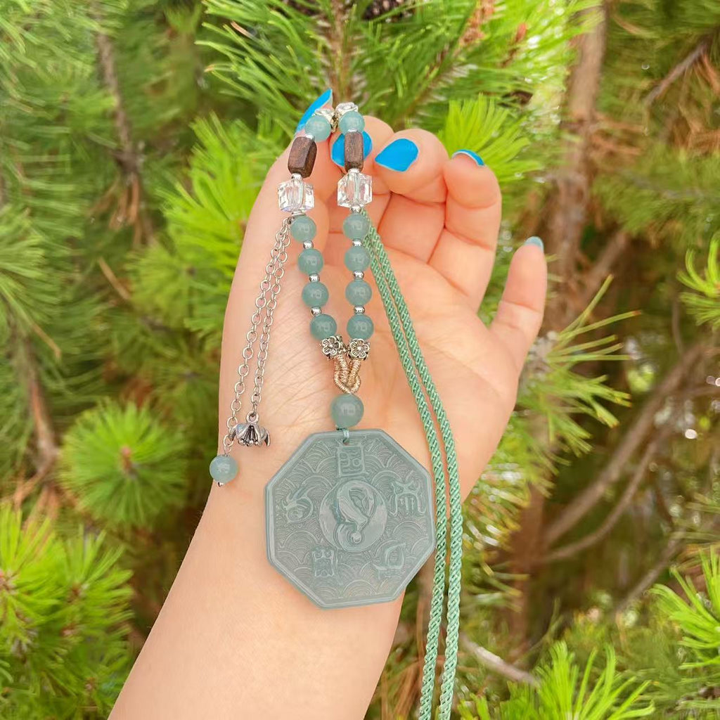 Certified Blue Jadeite Bagua Pendent , Lucky Natural Jadeite Pendent, Grade A Jadeite Pendent