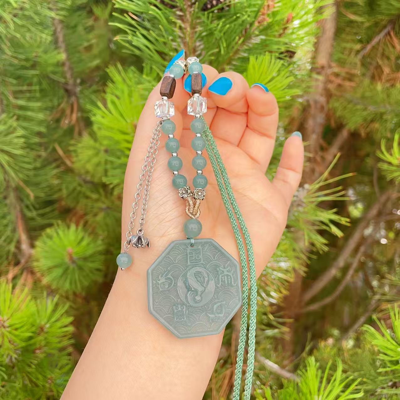 Certified Blue Jadeite Bagua Pendent , Lucky Natural Jadeite Pendent, Grade A Jadeite Pendent
