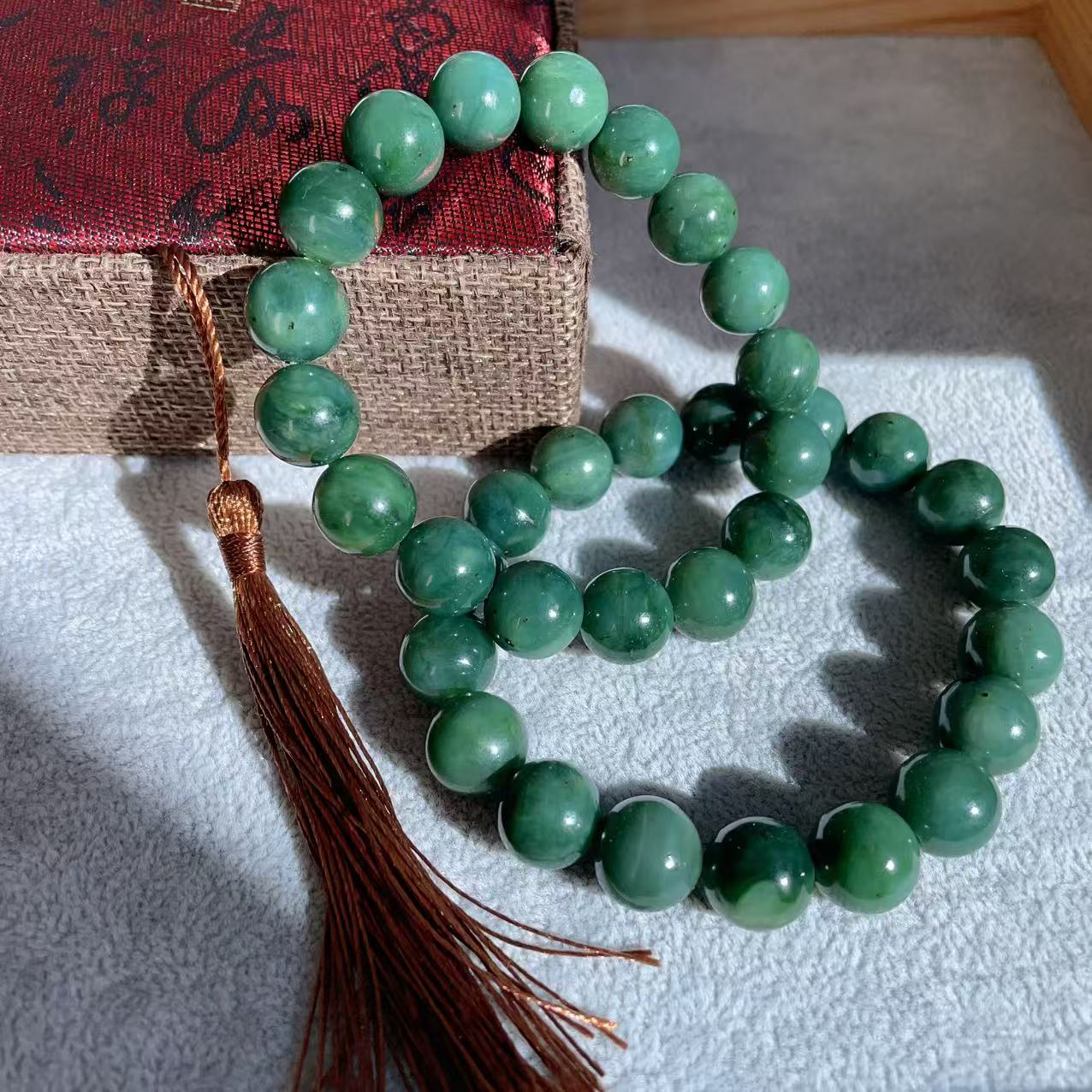 Certified Natural Green- Blue Jade Bracelet, 12mm Jade Beaded Bracelet, Natural Jade Bracelet