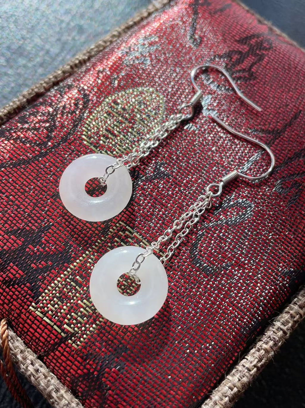 Certified Natural White Jade Donut Earrings, 925 Silver Genuine Hetian Jade  Peace Buckle Dangle Earrings ,Minimalist Lucky Drop Earrings ,Gift for Her