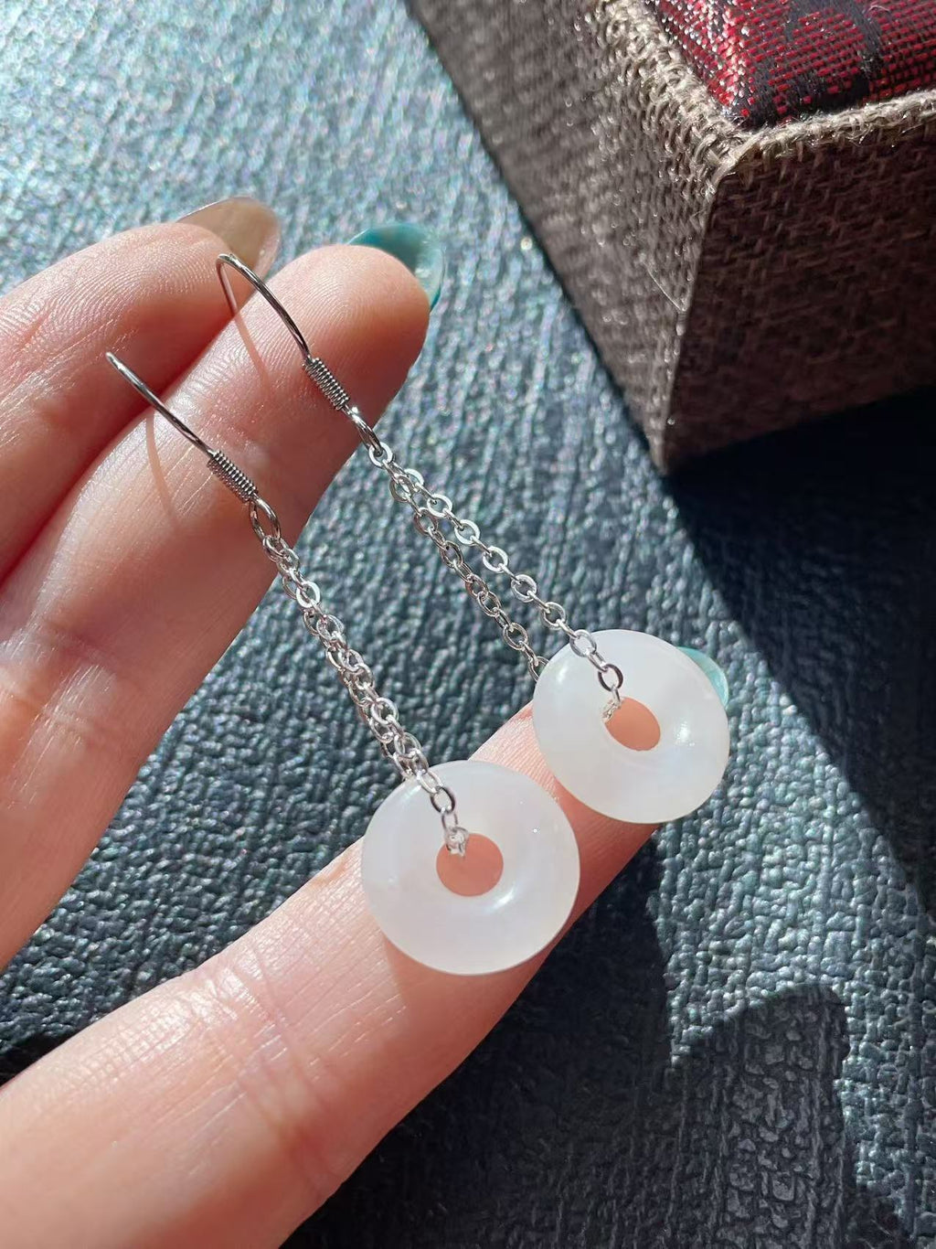Certified Natural White Jade Donut Earrings, 925 Silver Genuine Hetian Jade  Peace Buckle Dangle Earrings ,Minimalist Lucky Drop Earrings ,Gift for Her