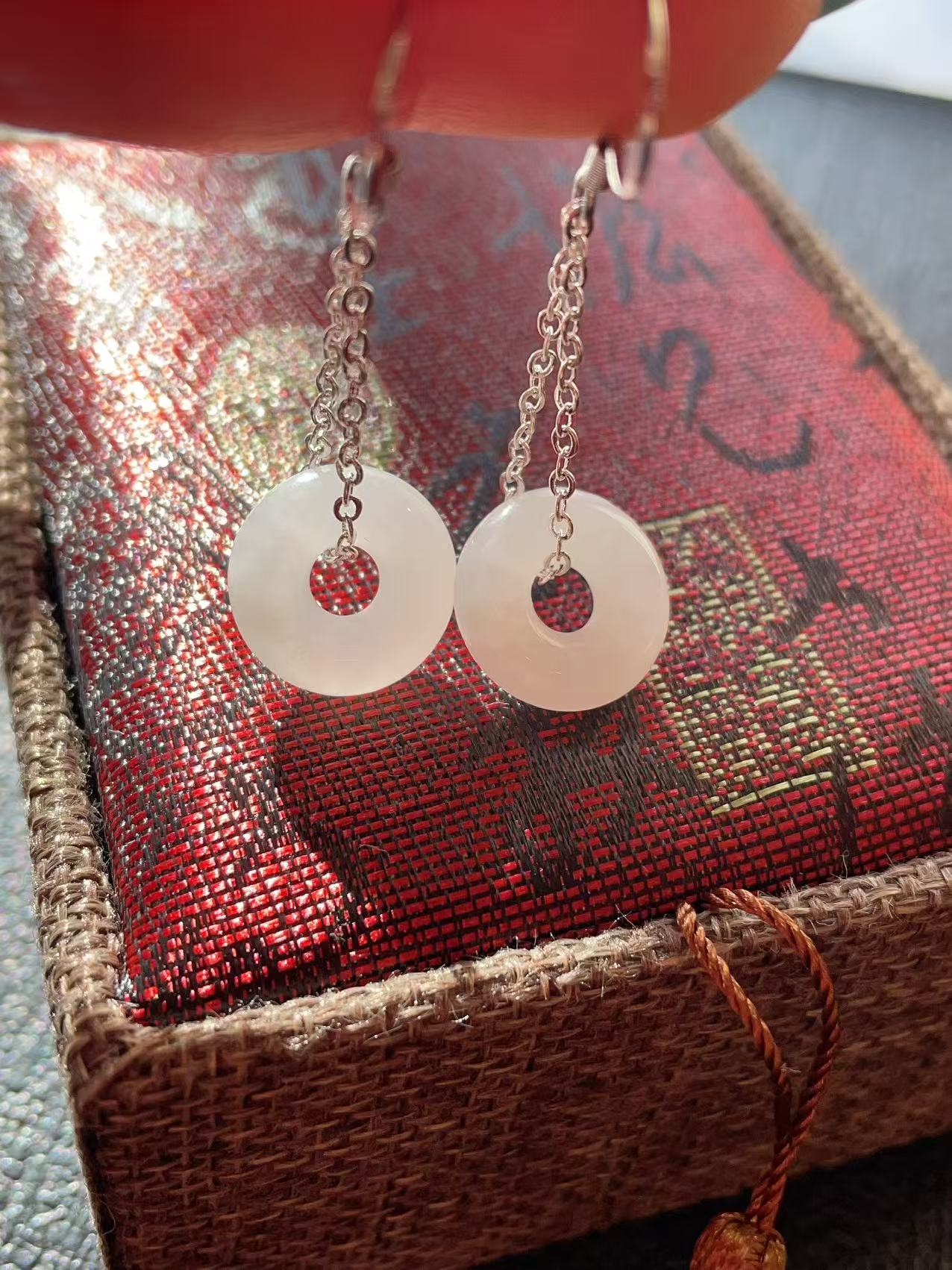 Certified Natural White Jade Donut Earrings, 925 Silver Genuine Hetian Jade  Peace Buckle Dangle Earrings ,Minimalist Lucky Drop Earrings ,Gift for Her
