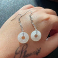 Certified Natural White Jade Donut Earrings, 925 Silver Genuine Hetian Jade  Peace Buckle Dangle Earrings ,Minimalist Lucky Drop Earrings ,Gift for Her