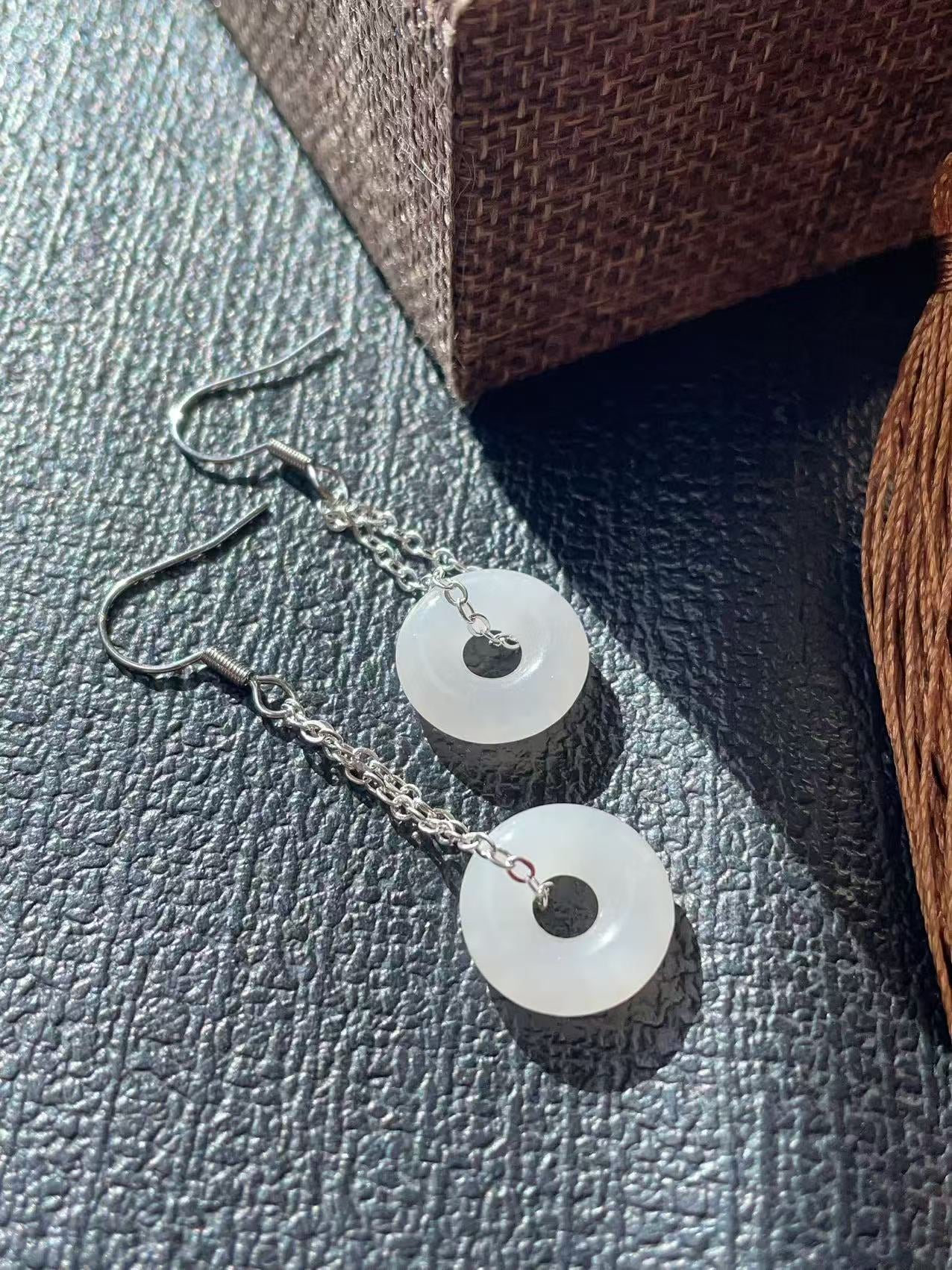 Certified Natural White Jade Donut Earrings, 925 Silver Genuine Hetian Jade  Peace Buckle Dangle Earrings ,Minimalist Lucky Drop Earrings ,Gift for Her