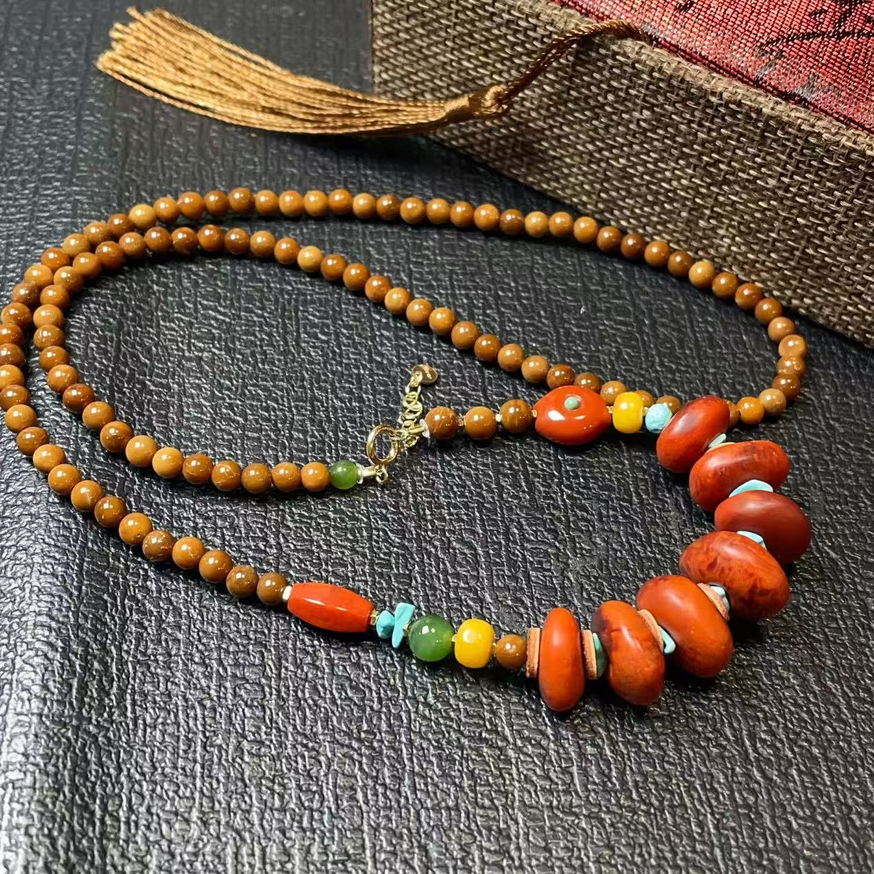 Certified Natural Fire Agate Nanhong Necklace ,Rare One-of-a-Kind Piece, High Grade Red Agate Necklace