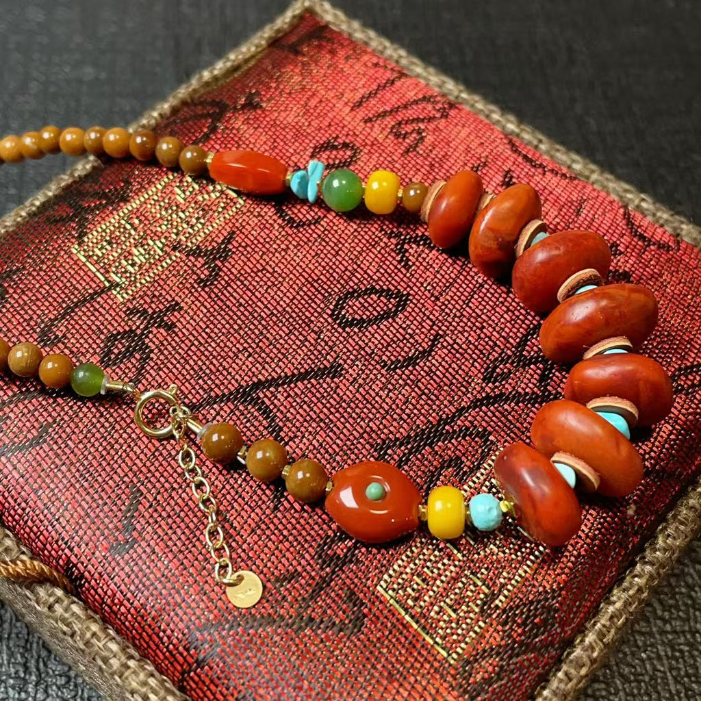 Certified Natural Fire Agate Nanhong Necklace ,Rare One-of-a-Kind Piece, High Grade Red Agate Necklace