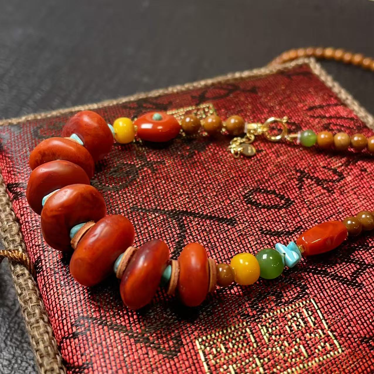 Certified Natural Fire Agate Nanhong Necklace ,Rare One-of-a-Kind Piece, High Grade Red Agate Necklace