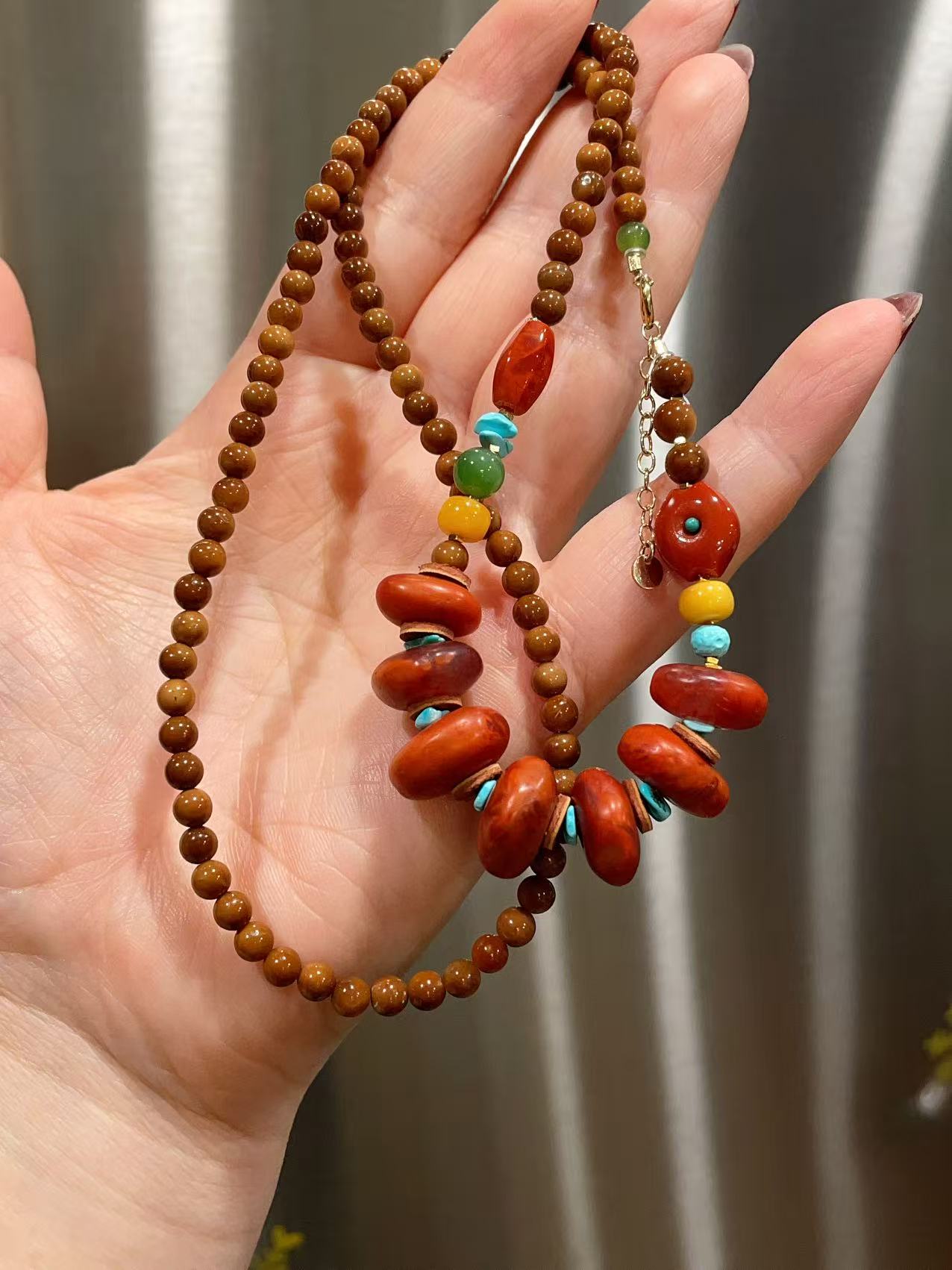 Certified Natural Fire Agate Nanhong Necklace ,Rare One-of-a-Kind Piece, High Grade Red Agate Necklace
