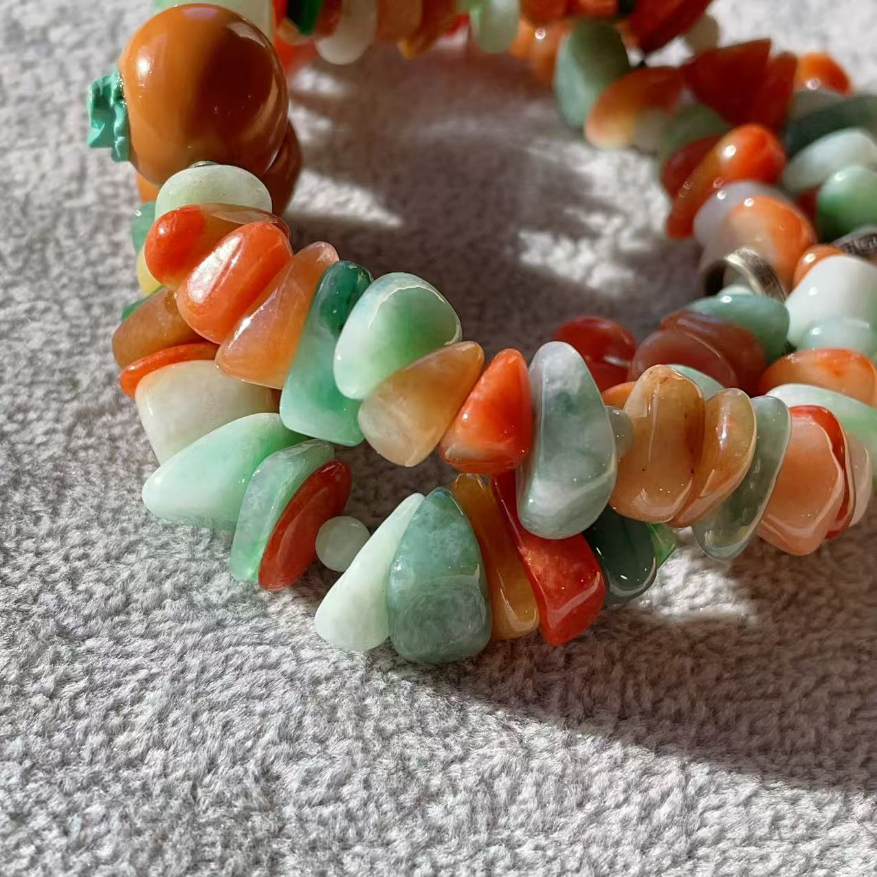 Certified Natural Multi-Stone Jadeite Bracelet , Genuine Type-A Jadeite , 10–12mm Chips Jadeite