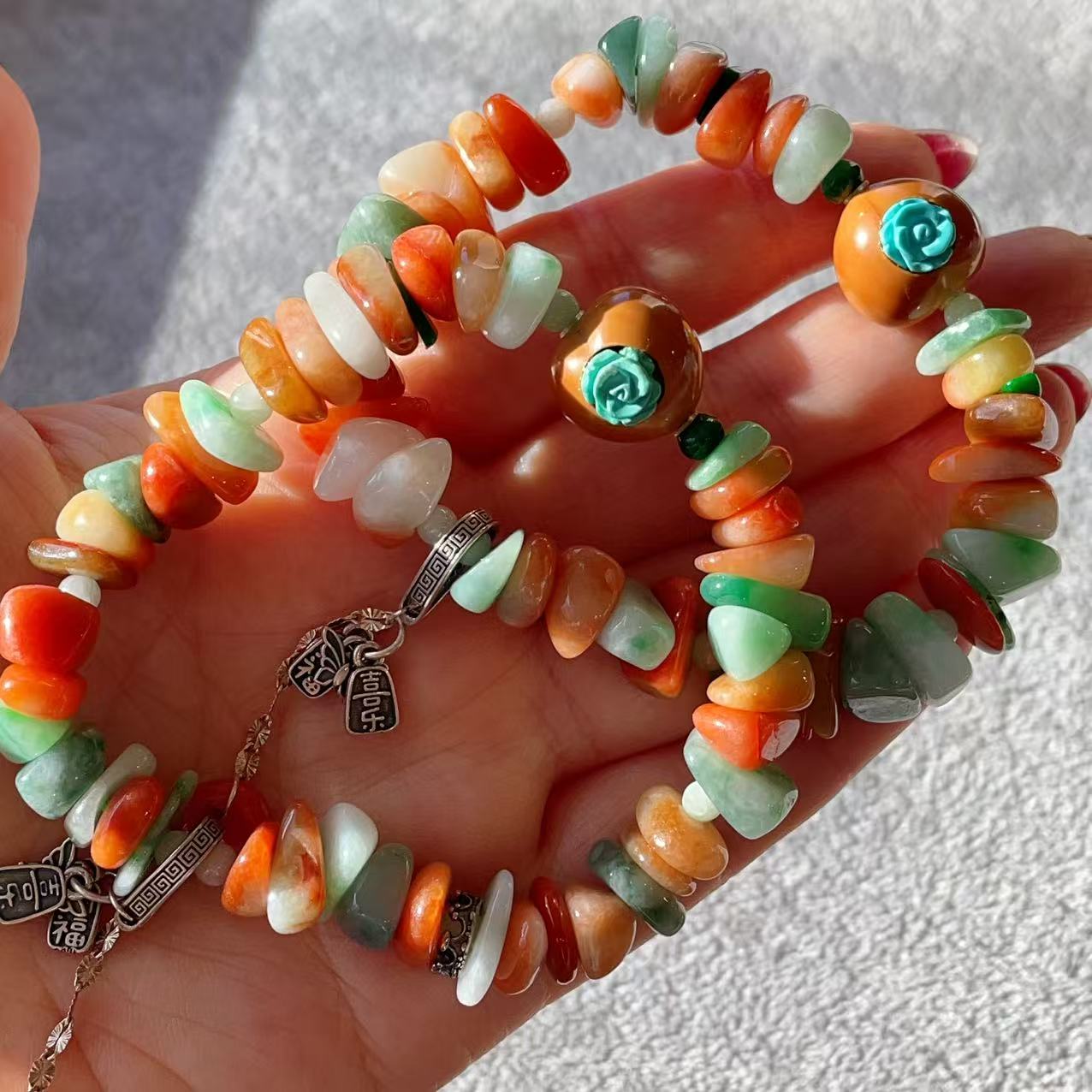 Certified Natural Multi-Stone Jadeite Bracelet , Genuine Type-A Jadeite , 10–12mm Chips Jadeite