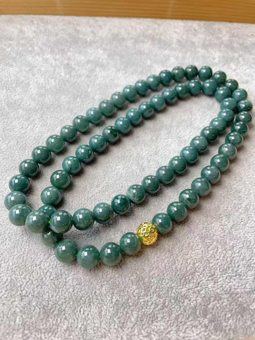 Certified Natural Blue Jadeite Beaded Necklace, 10mm Jadeite Chain Necklace, Minimalist Jadeite Long Chain